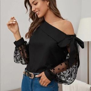 Black Mesh Sleeve Top